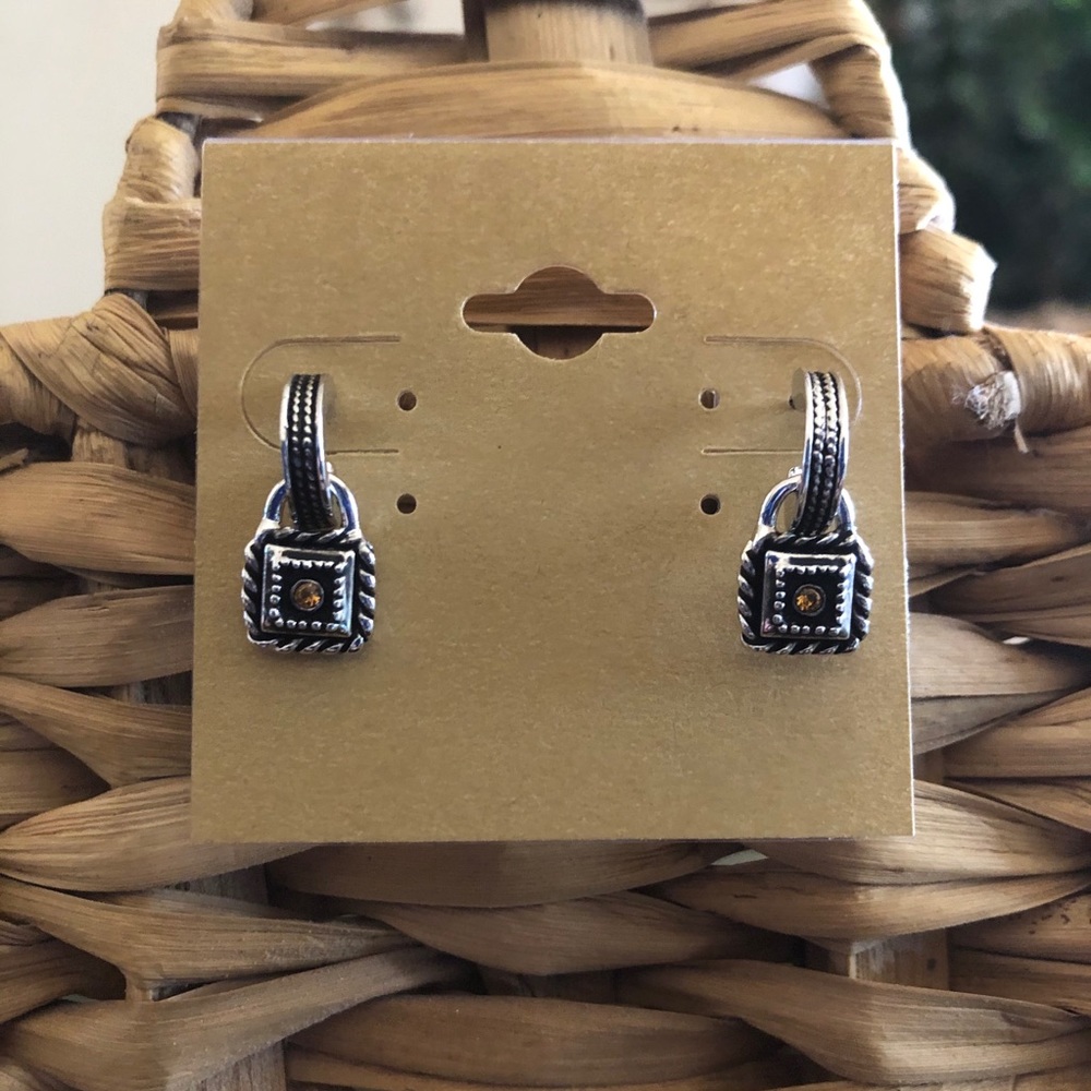 Antique silver tone hoop & charm pierced earrings
